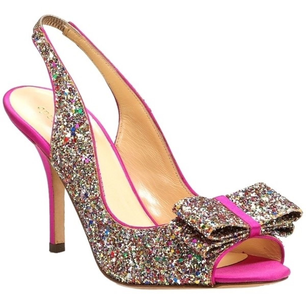 Kate Spade Charm slingback Heel 7 pink glitter